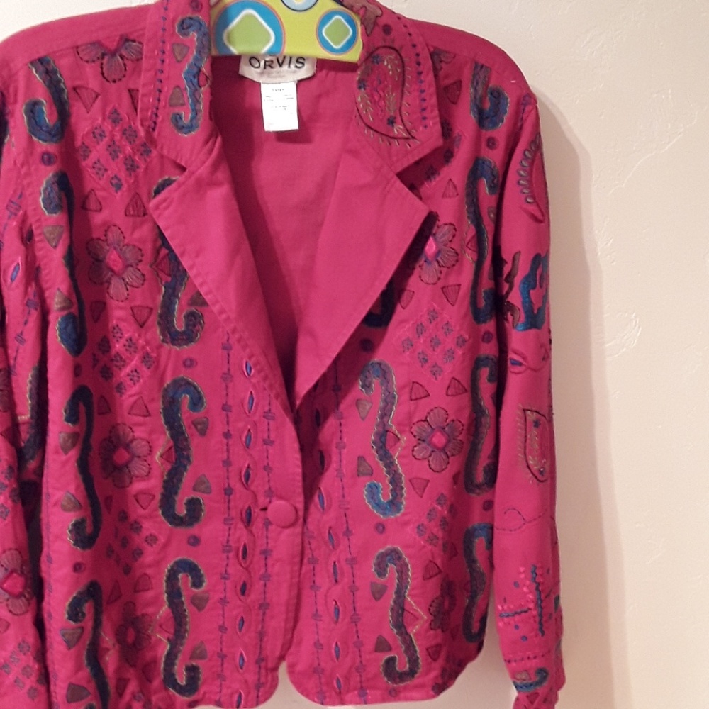 Red Embroiderd Lined, One Button Blazer - image 1